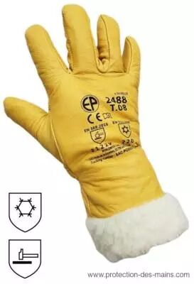 Gants de protection contre le froid en cuir doublés laine polaire