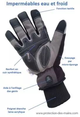 Gants grand froid, imperméables avec renfort grip et antichoc (la paire)