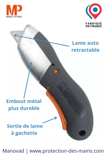 Couteau � g�chette - Lame auto r�tractable - Renfort Magnesium - Garlin (l\'unit�)