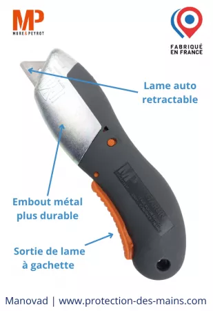 Couteau &agrave; g&acirc;chette - Lame auto r&eacute;tractable - Renfort Magnesium - Garlin (l\'unit&eacute;)