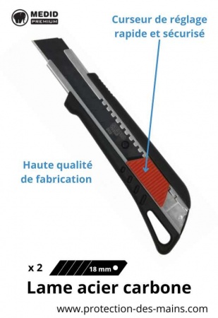 Cutter à curseur sécurité - Lame 18 mm acier Inox