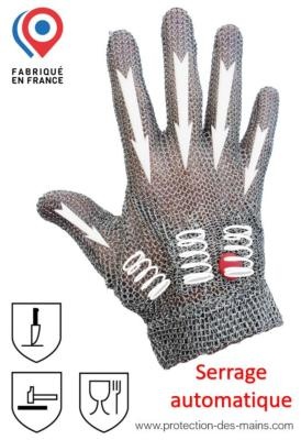 Gant cotte de mailles inox anti coupure serrage automatique Wilcoflex (le  gant main gauche)