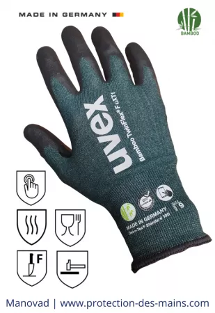 Gants Anticoupure - Niveau F - Uvex Bamboo UXT1 (La paire) 