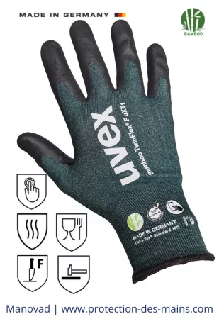 Gants Anticoupure - Niveau F - Uvex Bamboo UXT1 (La paire) 