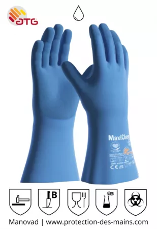 Gants ATG MaxiChemCut 76-733 - Anticoupure B - Etanche - Latex (la paire)