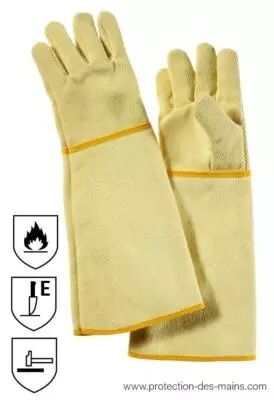 Gants de protection - Anti chaleur 350 ° - Feu et Coupure - Manche longue  48 cm (la paire)