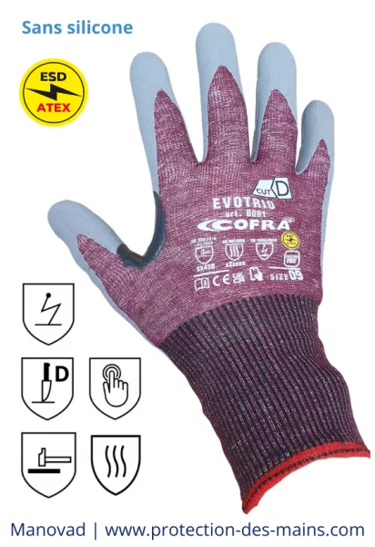 Gants de travail tactiles, anti coupure - Niveau D - Anti statique (la paire)