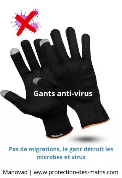 Gants fins antivirus en textile anti-microbien (la paire)