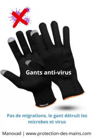 Gants fins antivirus en textile anti-microbien (la paire)