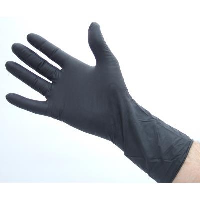 main avec gant nitrile jetable noir