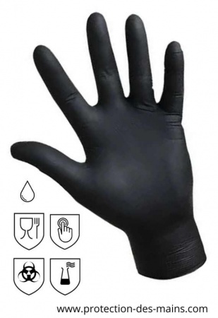 Gants jetables nitrile noir 24 cm (boite de 100 gants) 