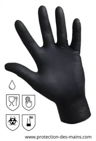 Gants jetables nitrile noir 24 cm (boite de 100 gants) 