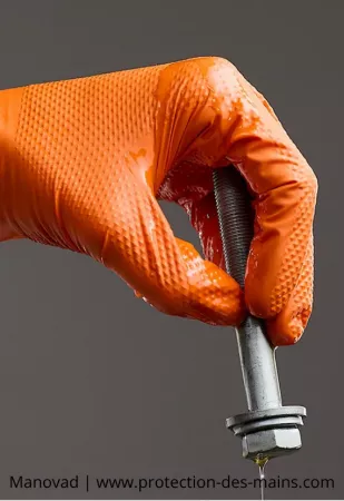 Gants jetables nitrile orange avec finition diamant (boite de 50 gants)