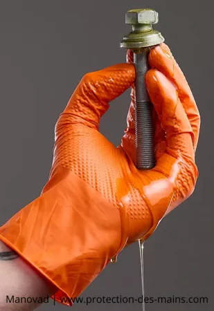 Gants jetables nitrile orange avec finition diamant (boite de 50 gants)