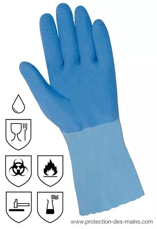 Gants latex manche longue intérieur textile (la paire)