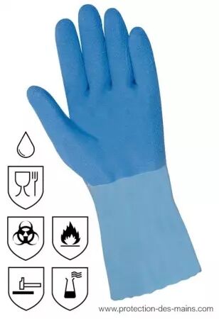 Gants latex manche longue intérieur textile (la paire)