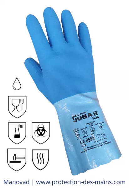 Gants latex manche longue int�rieur textile (la paire)