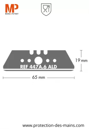 Lames trap&egrave;zes &agrave; bouts arrondis 447A.6-ALD - Inox alimentaire - 65 mm (10 lames) 