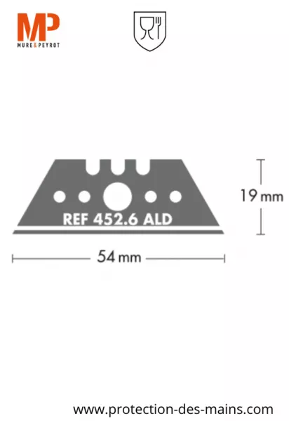 Lames trap�zes � bouts pointus 452.6-ALD - Inox alimentaire - 54 mm (10 lames) 