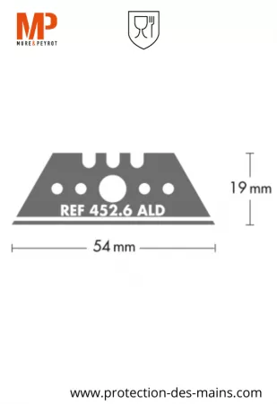 Lames trapèzes à bouts pointus 452.6-ALD - Inox alimentaire - 54 mm (10 lames) 