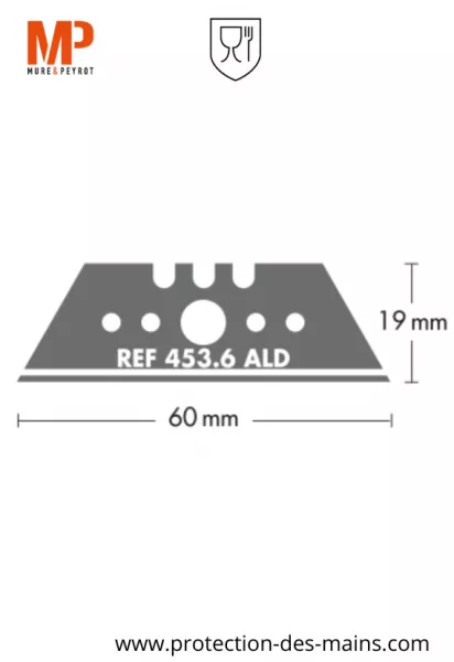 Lames trap�zes � bouts pointus 453.6-ALD - Inox alimentaire - 60 mm (10 lames) 
