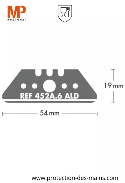 Lames trap�zes � bouts ronds 452A.6-ALD - Inox alimentaire - 54 mm (10 lames) 
