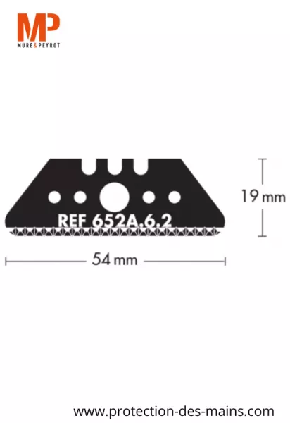 Lames trap�zes dent�es � bouts arrondis 652A.6.2 - Acier - 54 mm (10 lames) 